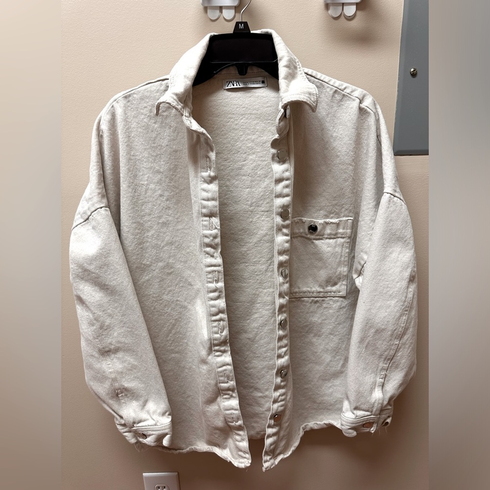 Zara Cream Distressed Shacket